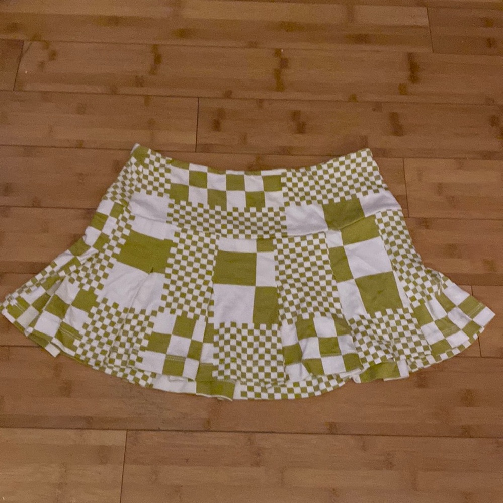 green and white checkered mini skirt